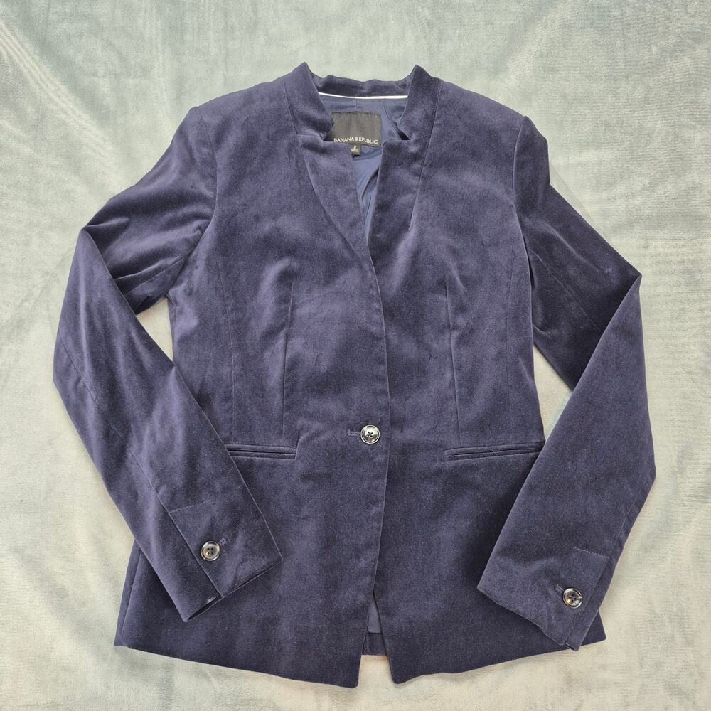 Banana Republic Preppy Academia Navy Velvet One-Button Blazer Size 2